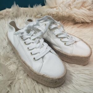H&M women's white canvas platform espadrilles size 8 nwt